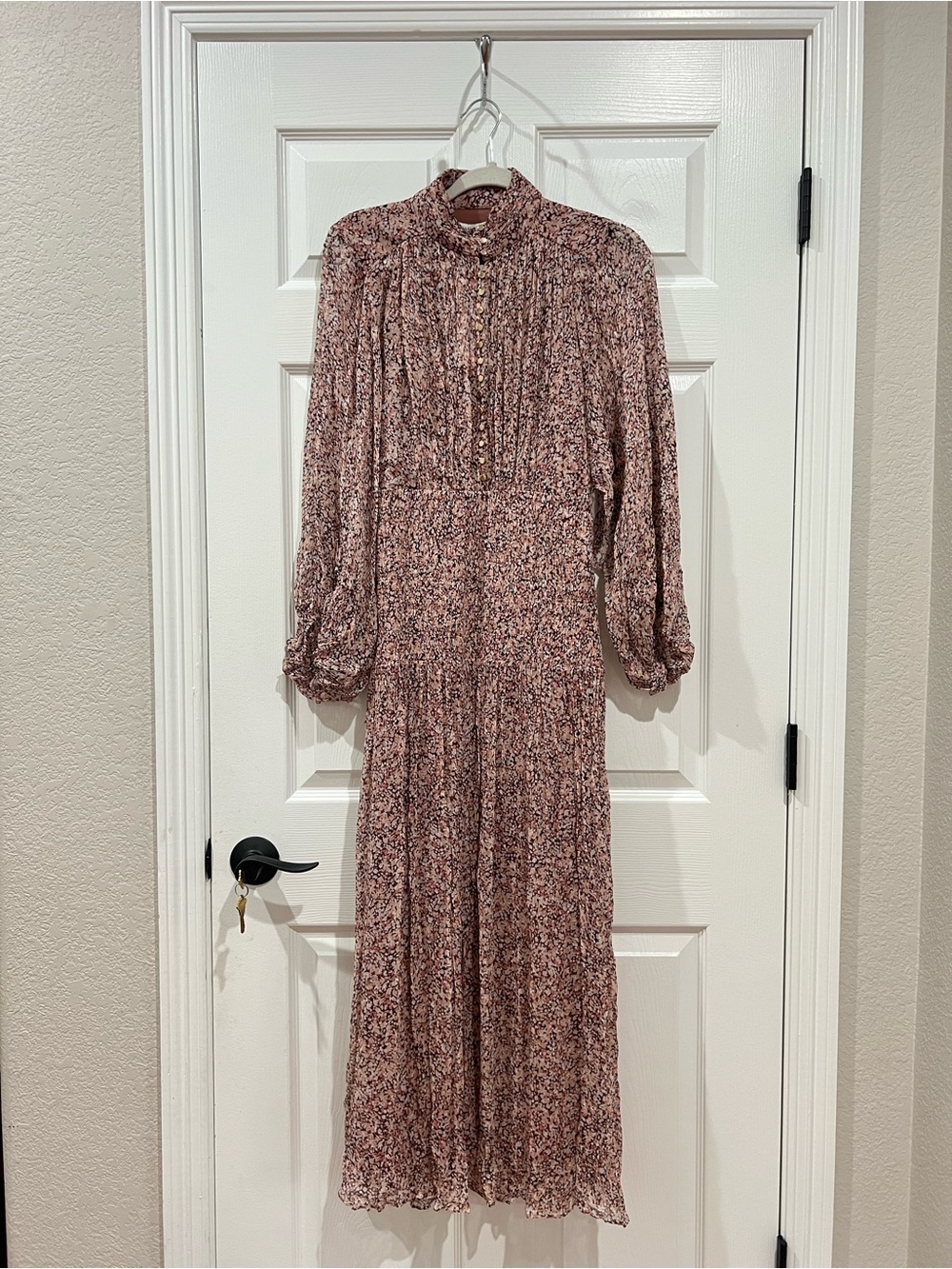 Shona Joy Sofia Button Up Ruched Midi Dress Floral Rouge Multi Size US 2